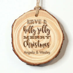 Holly Jolly Christmas Real Wood Ornament